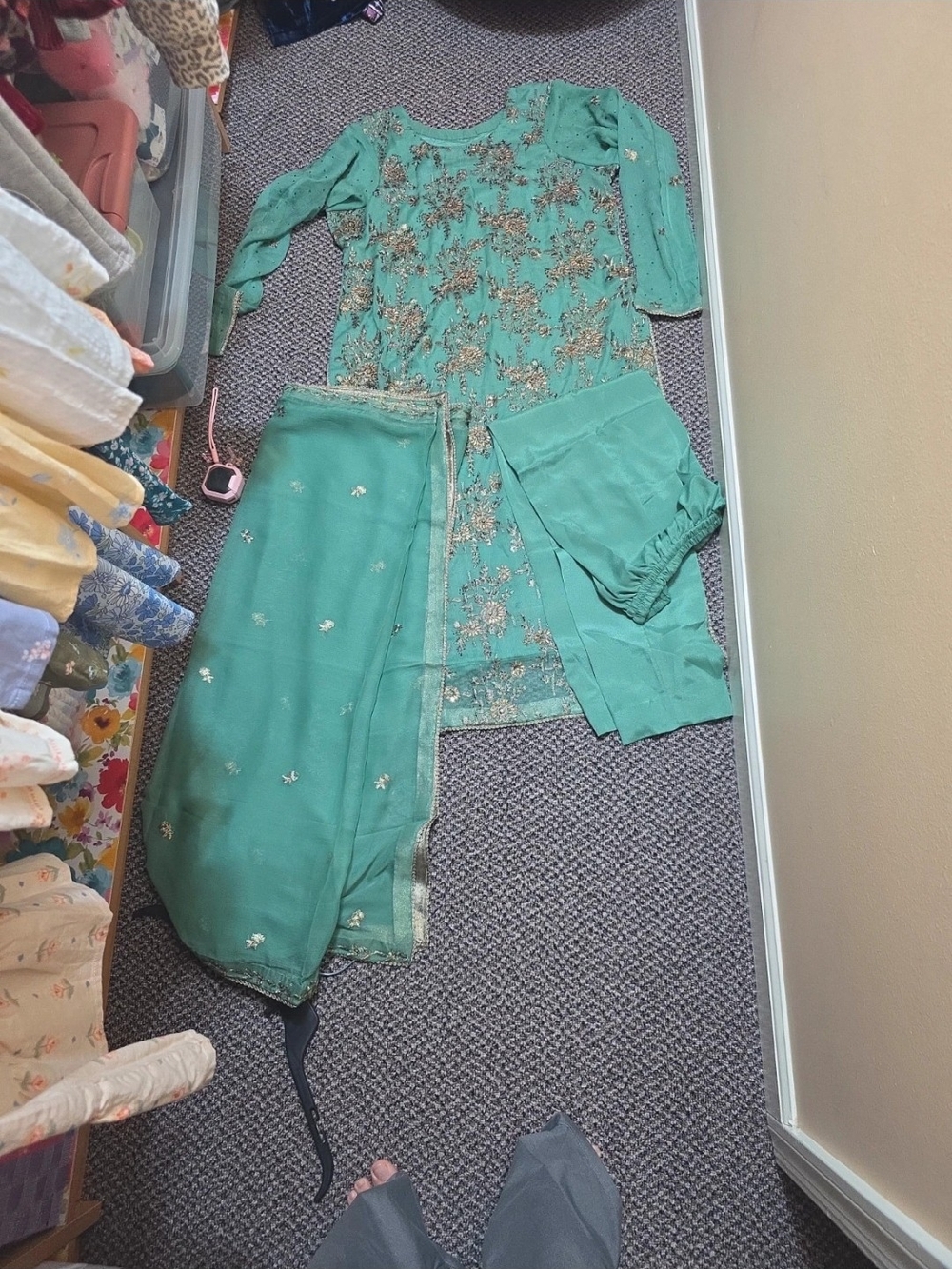 Elegant Teal Green Embroidered Women Salwar Kameez Set